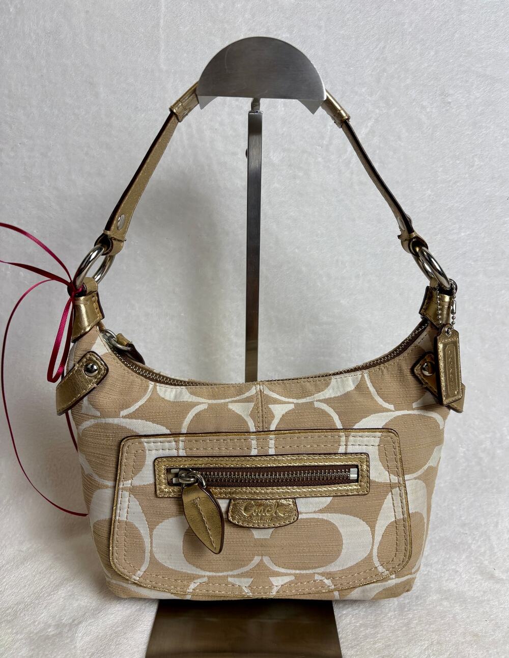 Coach Vintage Penelope Mini Hobo in Khaki Textured Signature Shantung